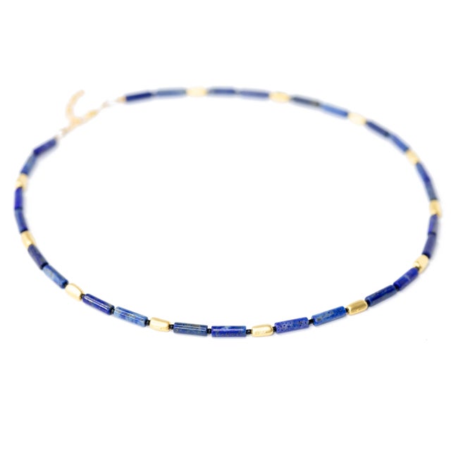 Lapis Lazuli Tube Matinee Necklace For Sale In New York - Image 6 of 9