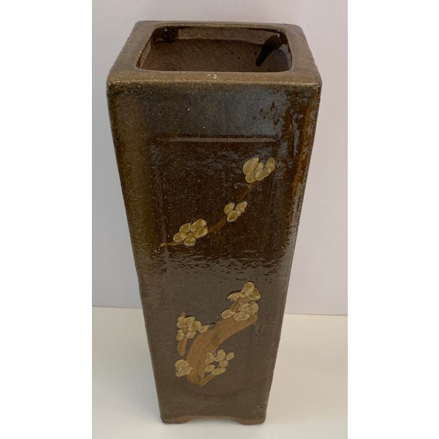 Add a refined Asian-inspired accent to your interior with this tall mid-century glazed earthenware vase or planter....