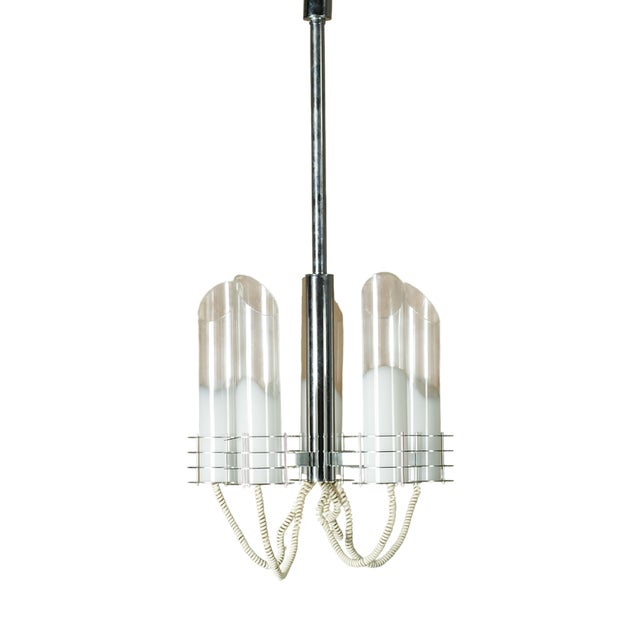 5 Cylinder Chrome and Glass Ceiling Lamp, Italy, 1970s For Sale