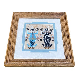 1960s Authentic Navajo Sandpainting by Alvina Begay — Framed Yeibichai Design, Signed Coa For Sale