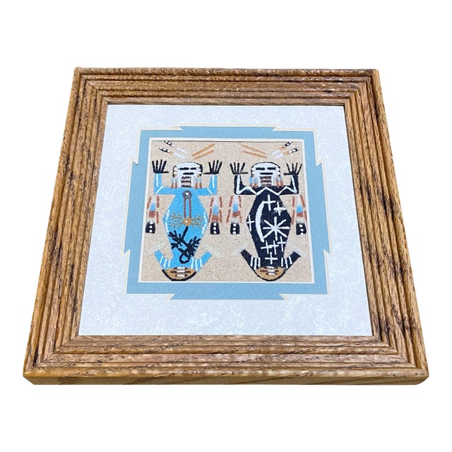 1960s Authentic Navajo Sandpainting by Alvina Begay — Framed Yeibichai Design, Signed Coa For Sale