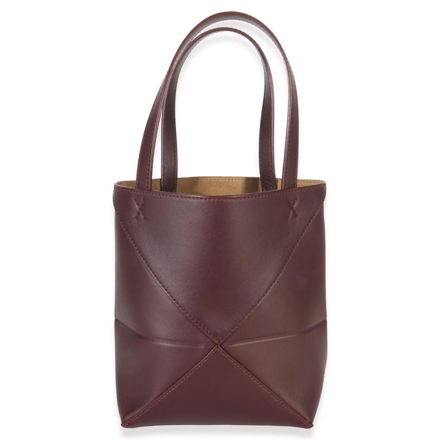 Contemporary Burgundy Calfskin Mini Puzzle Fold Tote For Sale - Image 3 of 7