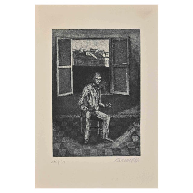 Robert Carroll, Man at the Window, Original Etching, 1976 For Sale