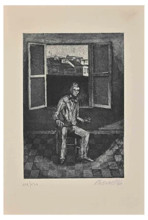 Robert Carroll, Man at the Window, Original Etching, 1976
