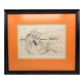 1980s Original Harry Ahysen Maritime Graphite Sketches, Pair For Sale