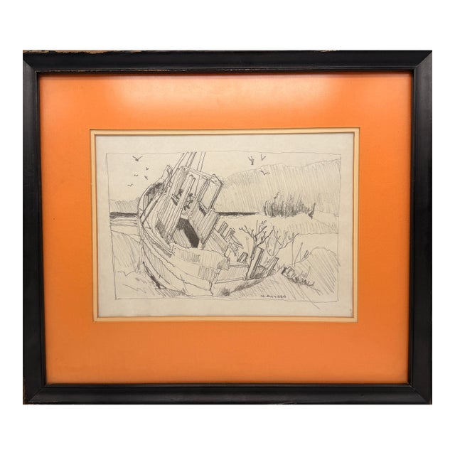 1980s Original Harry Ahysen Maritime Graphite Sketches, Pair For Sale
