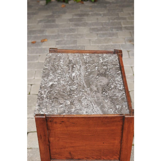 French 1860s Walnut Side Table with Tambour Door, Marble Top and Tapered Legs For Sale - Image 10 of 10