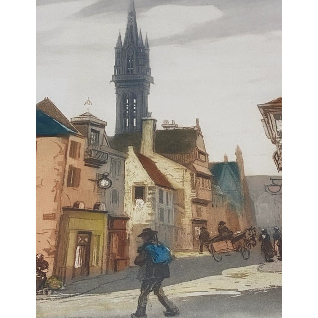 Printmaking Materials Vintage European School Hand Colored Lithograph C.1940s For Sale - Image 7 of 9