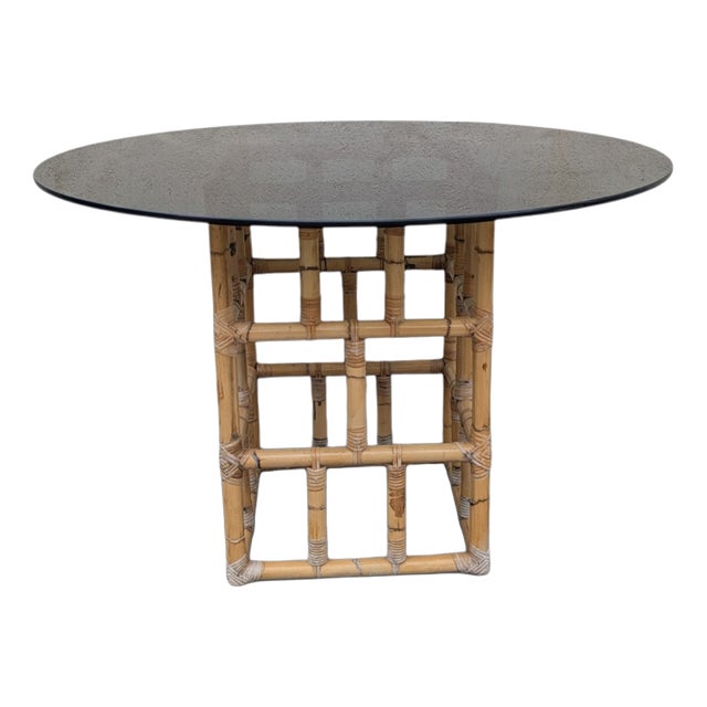 Table in Wicker Wood and Smoked Glass, 1970s For Sale