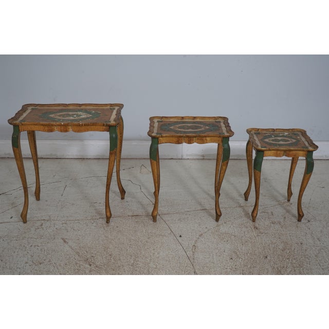 Italian Venetian Paint Decorated Stacking Nest Tables For Sale - Image 4 of 12