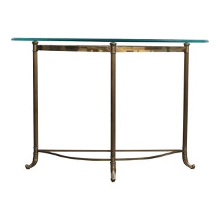 1970's Brass La Barge Style Italian Console Table With Glass Top For Sale