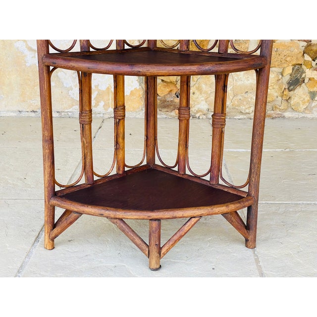 Mid-Century Bamboo & Rattan 3-Tier Corner Shelf, 1960s For Sale - Image 10 of 18