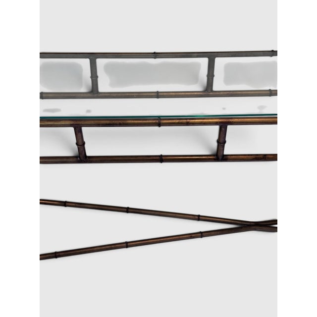 1970s Hollywood Regency Faux Bamboo Bronze Tone Metal Console Sofa Table For Sale - Image 4 of 15