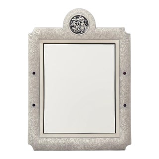 Vintage Silver Decorative Table Mirror With Jeweled Embellishments For Sale