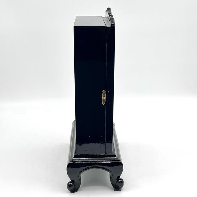 Burgundy Vintage Chinoiserie Lacquered Wood Tabletop Display Cabinet / Mini Altar Shelf For Sale - Image 8 of 11