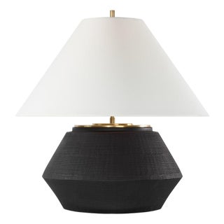 Thomas O'Brien by Visual Comfort Signature Aten 23" Table Lamp in Shadow Black with Linen Shade For Sale