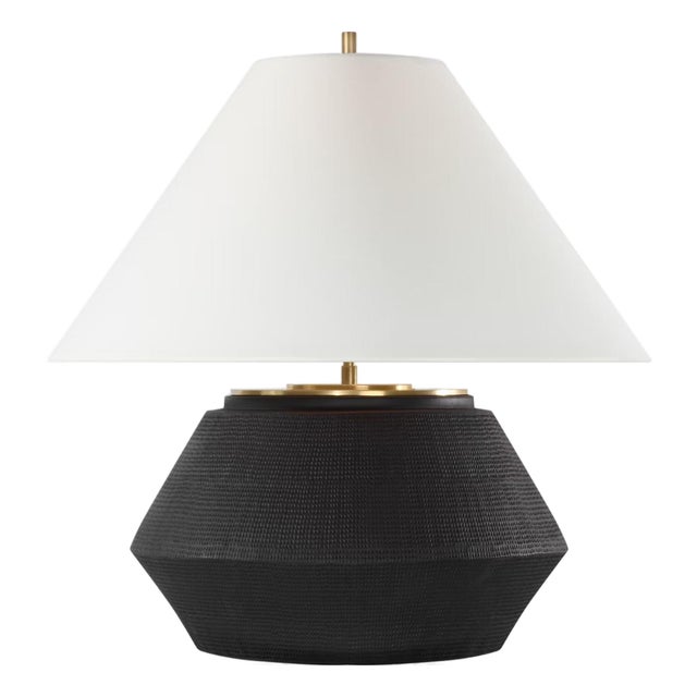 Thomas O'Brien by Visual Comfort Signature Aten 23" Table Lamp in Shadow Black with Linen Shade For Sale