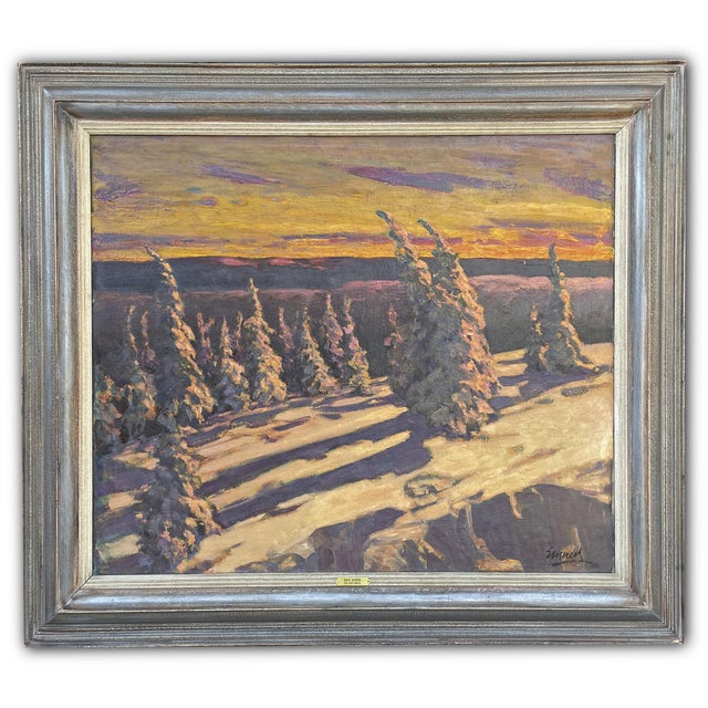 Emil Maier, Snowy Firs at Sunset, 1920s, Oil Painting on Canvas For Sale - Image 10 of 17