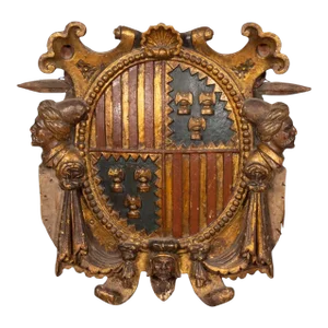 Spanish Baroque Polychrome and Giltwood Coat of Arms