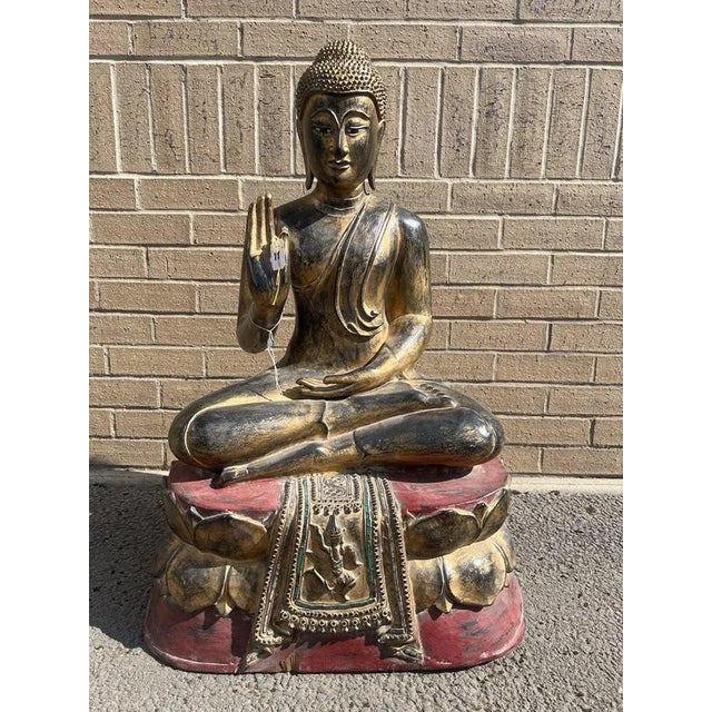 Black Thai Hand-Carved Giltwood Seated Buddha Statue For Sale - Image 8 of 16