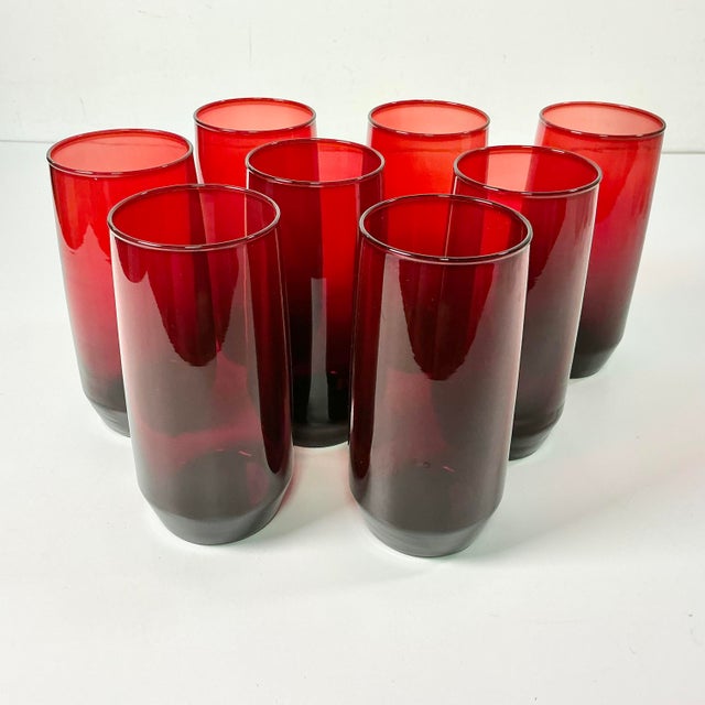 1940s Vintage Art Deco Boho Chic Hollywood Regency Ruby Red Tumbler Glasses - Set of 8 For Sale - Image 4 of 9