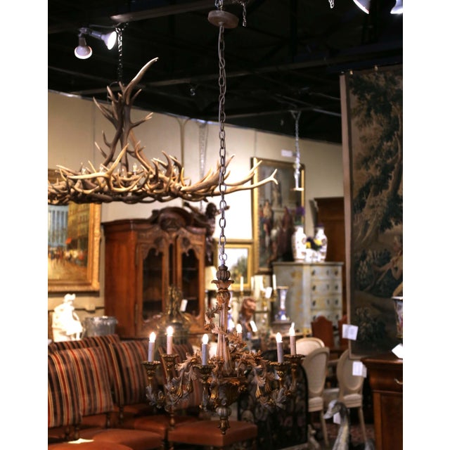 Mid-Century Italian Rococo Painted and Gilt Composition Six-Light Chandelier For Sale - Image 11 of 14