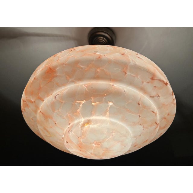 Art Deco Pendant Light in Pink and White Marble Glass, 1930s For Sale - Image 11 of 18