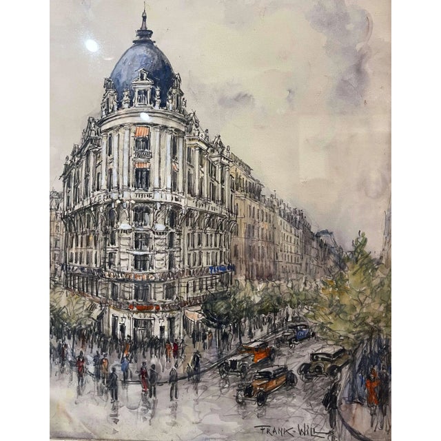 French Early 20th Century Framed Watercolor "Paris Les Boulevards" Signed Frank Will For Sale - Image 3 of 13