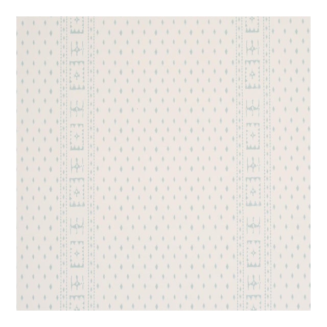 Sample - Schumacher Indah Batik Wallcovering in Aqua For Sale