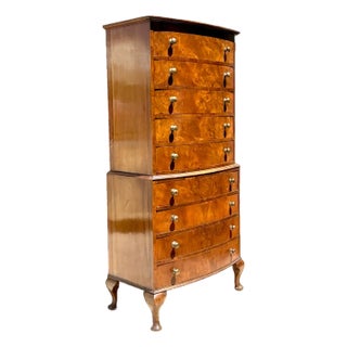 Vintage Queen Anne Style Wood Tallboy Dresser For Sale