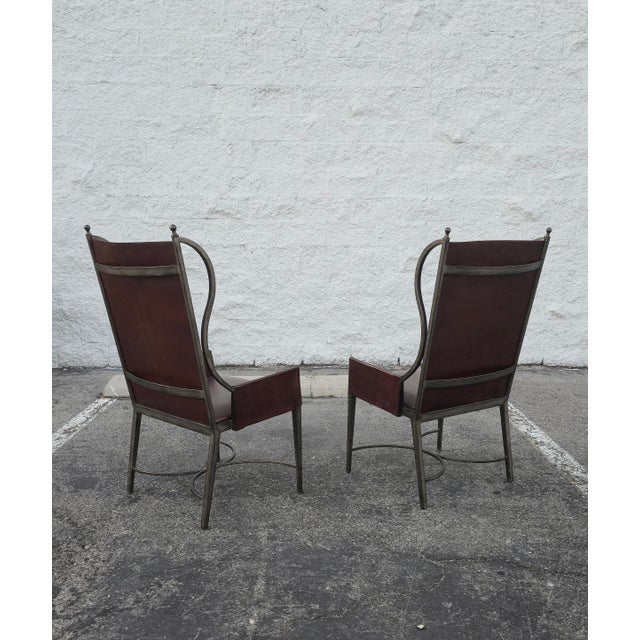 2010s Global Views Metal and Leather Wingback Armchairs - A Pair For Sale - Image 5 of 9