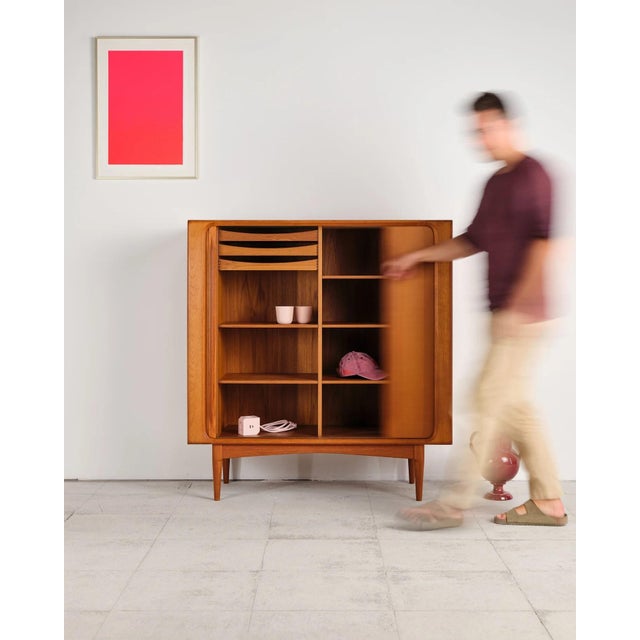 Teak Highboard with Louvered Doors by Bernhard Pedersen & Søn, Denmark, 1960s For Sale - Image 9 of 18