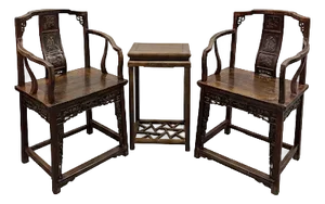 Traditional Chinese Horseshoe-Back Armchairs and Tea Table