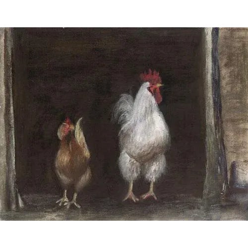 Rooster & Hen, Original Pastel Painting, Wall Art, by Van Ness For Sale - Image 12 of 13
