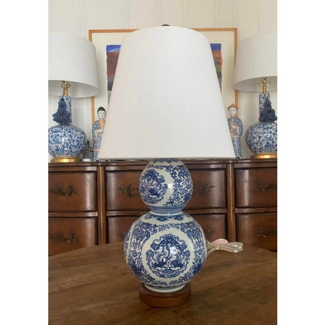 Ralph Lauren Petite Chinoiserie Blue and White Double Gord Koi Fish Lamp, Two Available Chairish