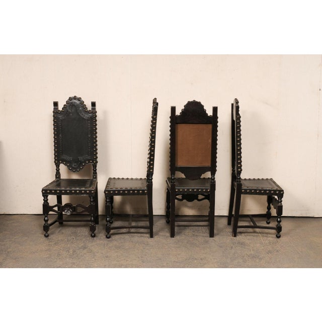 Mid 20th Century Set of 8 Spanish Leather & Carved Wood Chairs With Nailhead Trim For Sale - Image 11 of 12