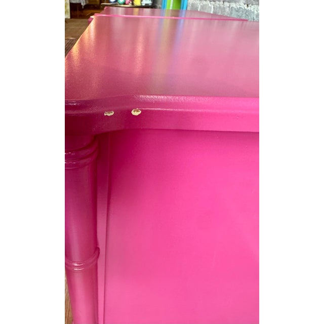 Pair Vintage Faux Bamboo Pink Nightstands For Sale - Image 4 of 8