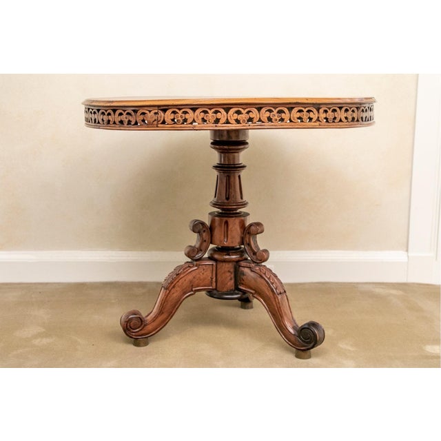 Victorian Antique Carved Center Hall Drum Table For Sale - Image 3 of 11
