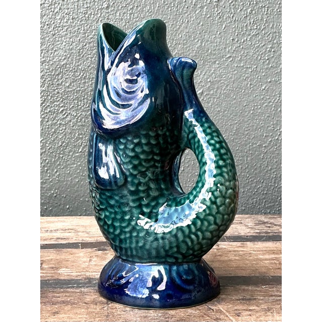 Vintage Majolica Glazed Ceramic Fish Pitcher For Sale - Image 10 of 12