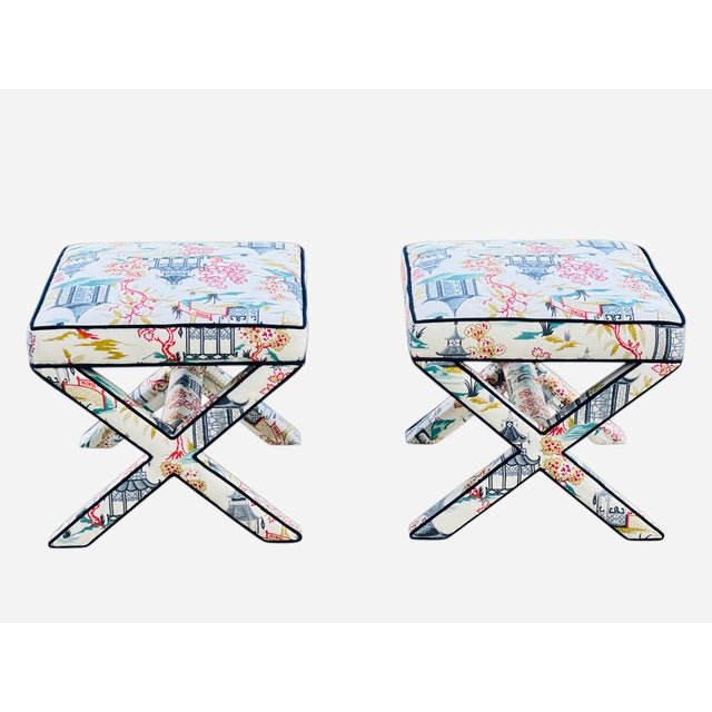 2020s Pair Custom Chinoiserie X Benches For Sale - Image 5 of 8