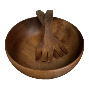 1960s Hand-Turned Danish Teak Salad Bowl With Sculpted Servers