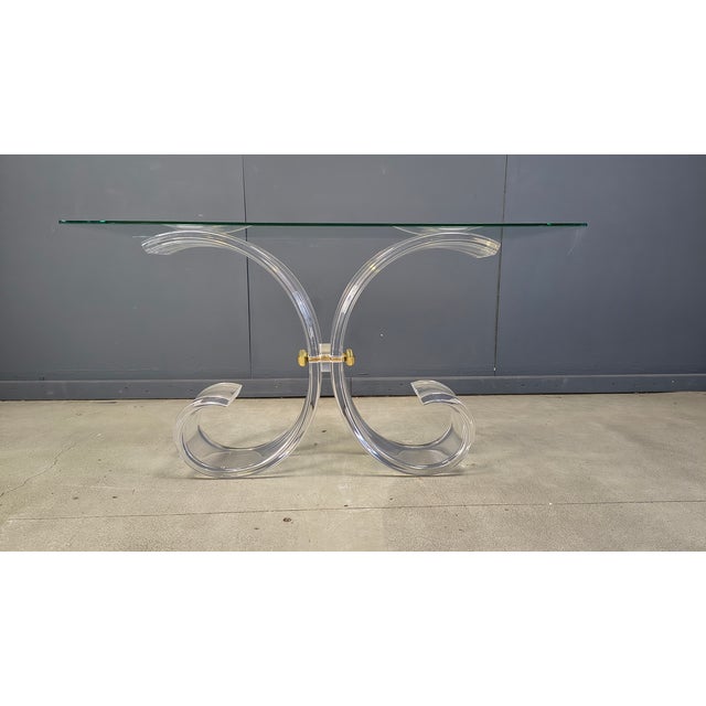 Gold Brass and Acrylic Glass Console Table, 1970s For Sale - Image 8 of 14