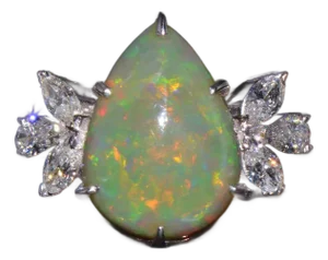 Certified Natural 4.66Cts VS F Diamond Green Opal 18K Solid Gold Cocktail Ring, size 6.75