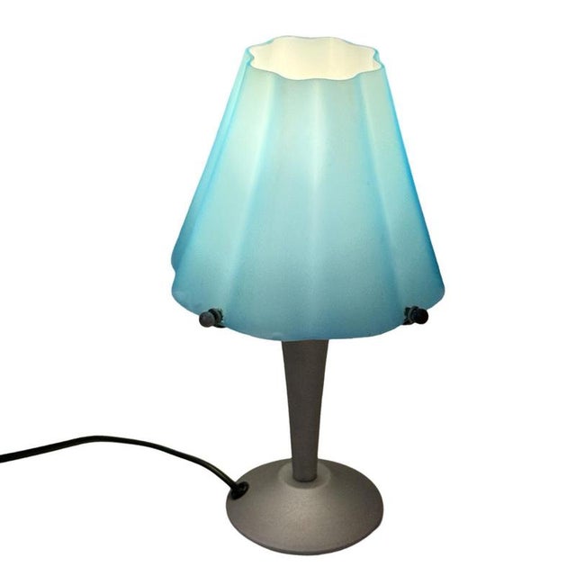 Blue Vintage Blue Glass Table Lamp on Gray Metal Base, Italy For Sale - Image 8 of 8