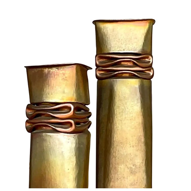 1970s Vintage Modernist Thomas Roy Markusen Nickeled Copper Vases - Set of 2 For Sale - Image 5 of 13