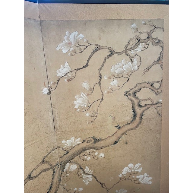 Vintage Japanese Byobu Four Panel Red Floral Gold Screen For Sale In New York - Image 6 of 8