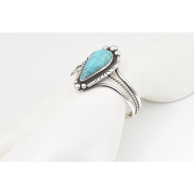 Turquoise Vintage Southwestern Navajo Style Turquoise Sterling Silver Cuff Bracelet For Sale - Image 8 of 9