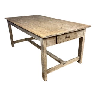 French Farmhouse Dining Table with Pine Top and Oak Base For Sale