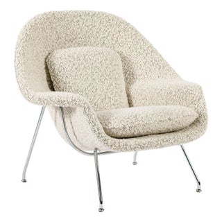 Early Restored Mid Century Ivory Wool Womb Chair by Saarinen for Knoll, Multiples/Custom Avail For Sale