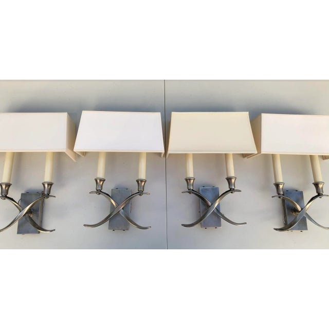 Traditional Set of 4 Visual Comfort Cross Bouillotte Small Sconces in Pewter For Sale - Image 3 of 7